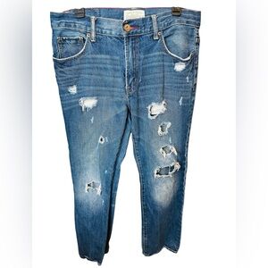 Aeropostale Men's Driggs Slim Bootcut Distressed Denim Jeans 33/32